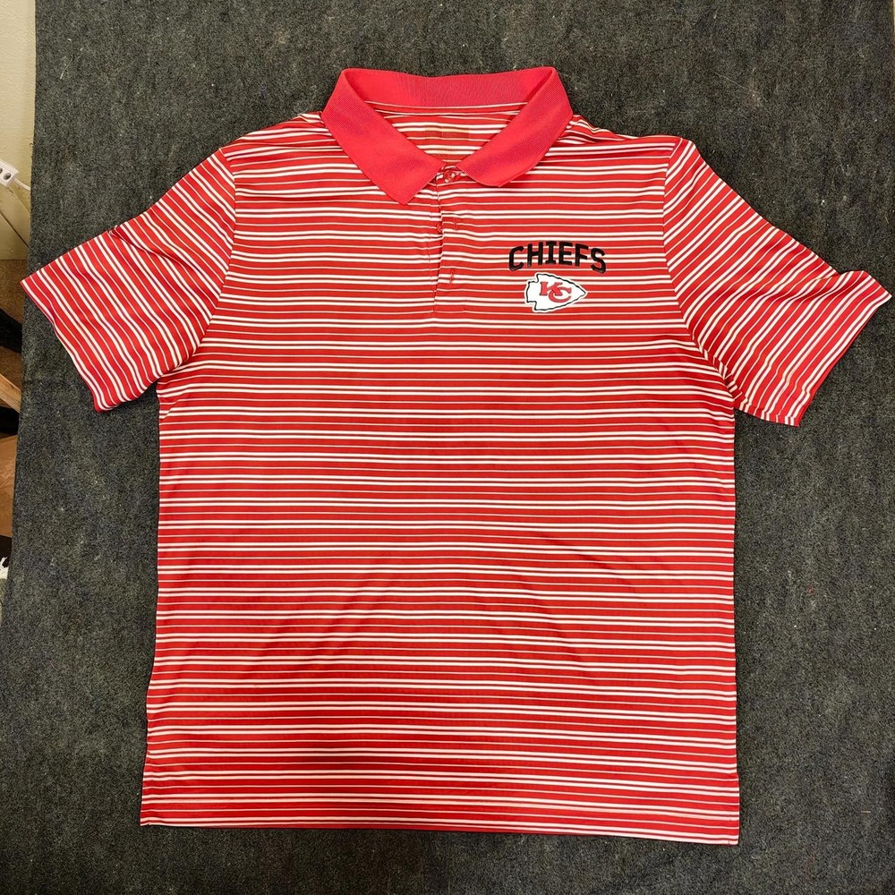 NFL Kansas City Chiefs Mens Red White Striped Polo Shirt XL